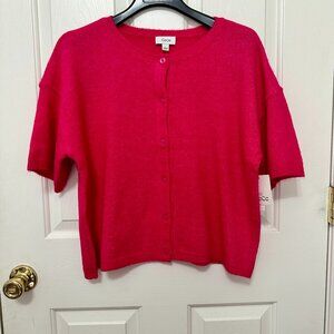 CECE ELECTRIC PINK BARBIE BARBIECORE SHORT SLEEVE BUTTON DOWN SWEATER CARDIGAN